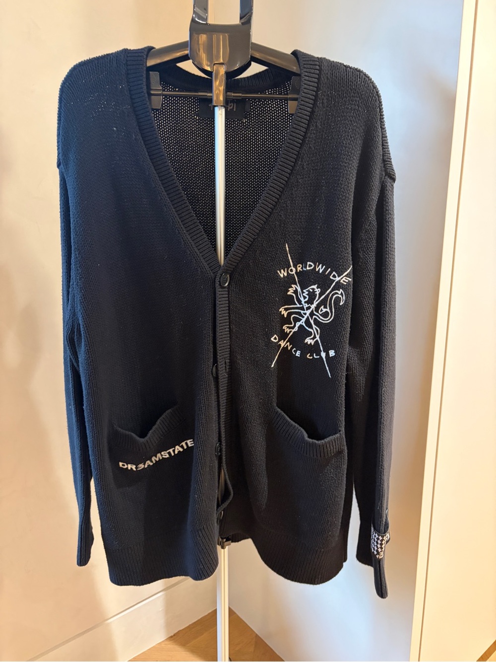 Ksubi Black Knit Cardigan with White Embroidered Graphic